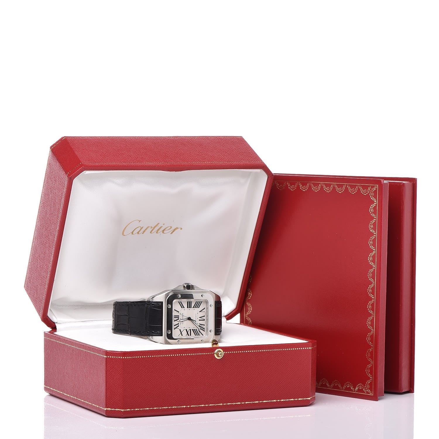Cartier Stainless Steel Alligator 38mm Santos 100 Automatic Watch 9 of 9