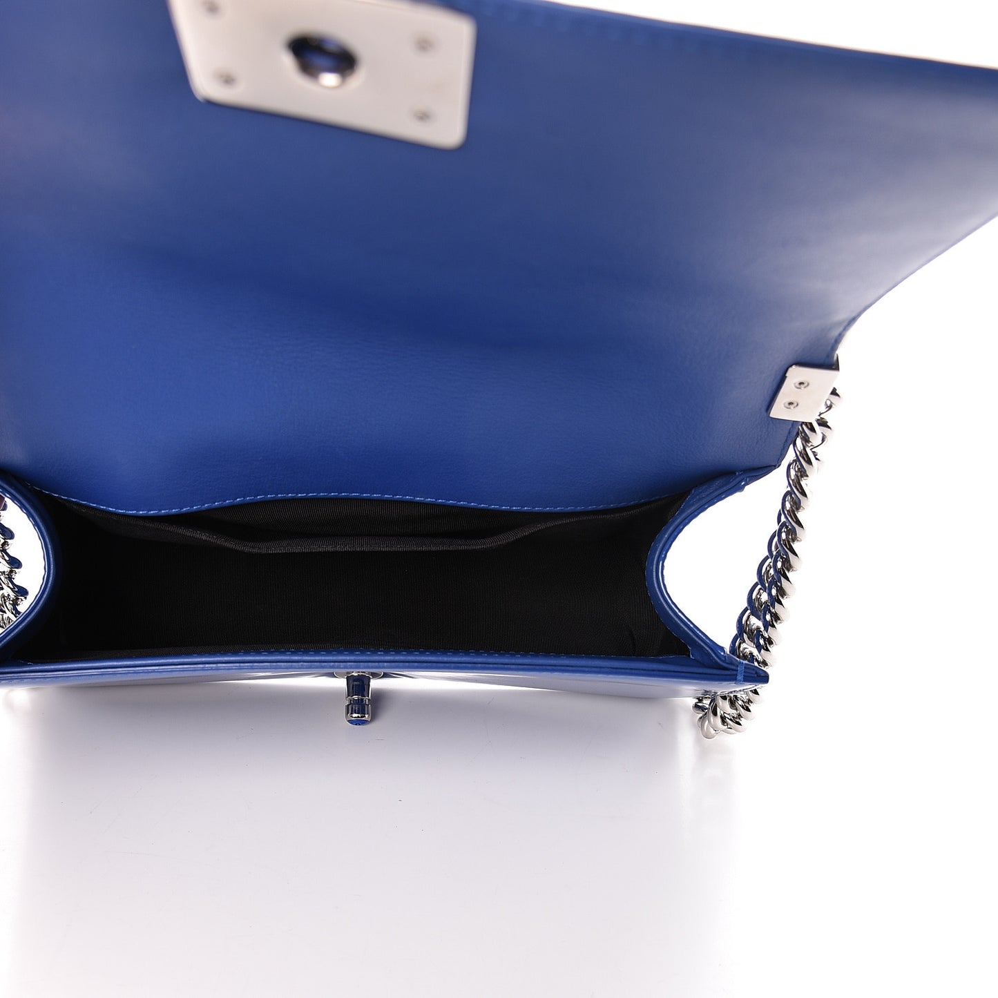 Patent Calfskin Quilted Medium Plexiglass Boy Flap Blue