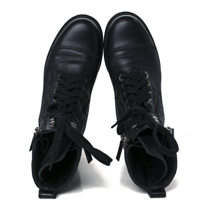 Chanel Calfskin Quilted Lace Up Combat Boots 39 Black 2 of 12