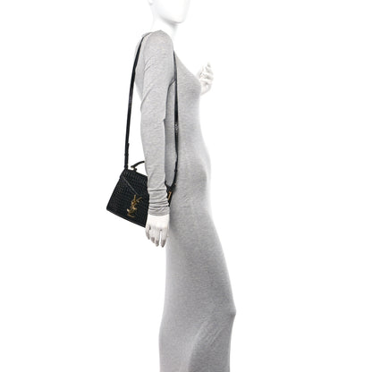Saint Laurent Calfskin Crocodile Embossed Mini Classic Monogram Cassandra Top Handle Black 2 of 11