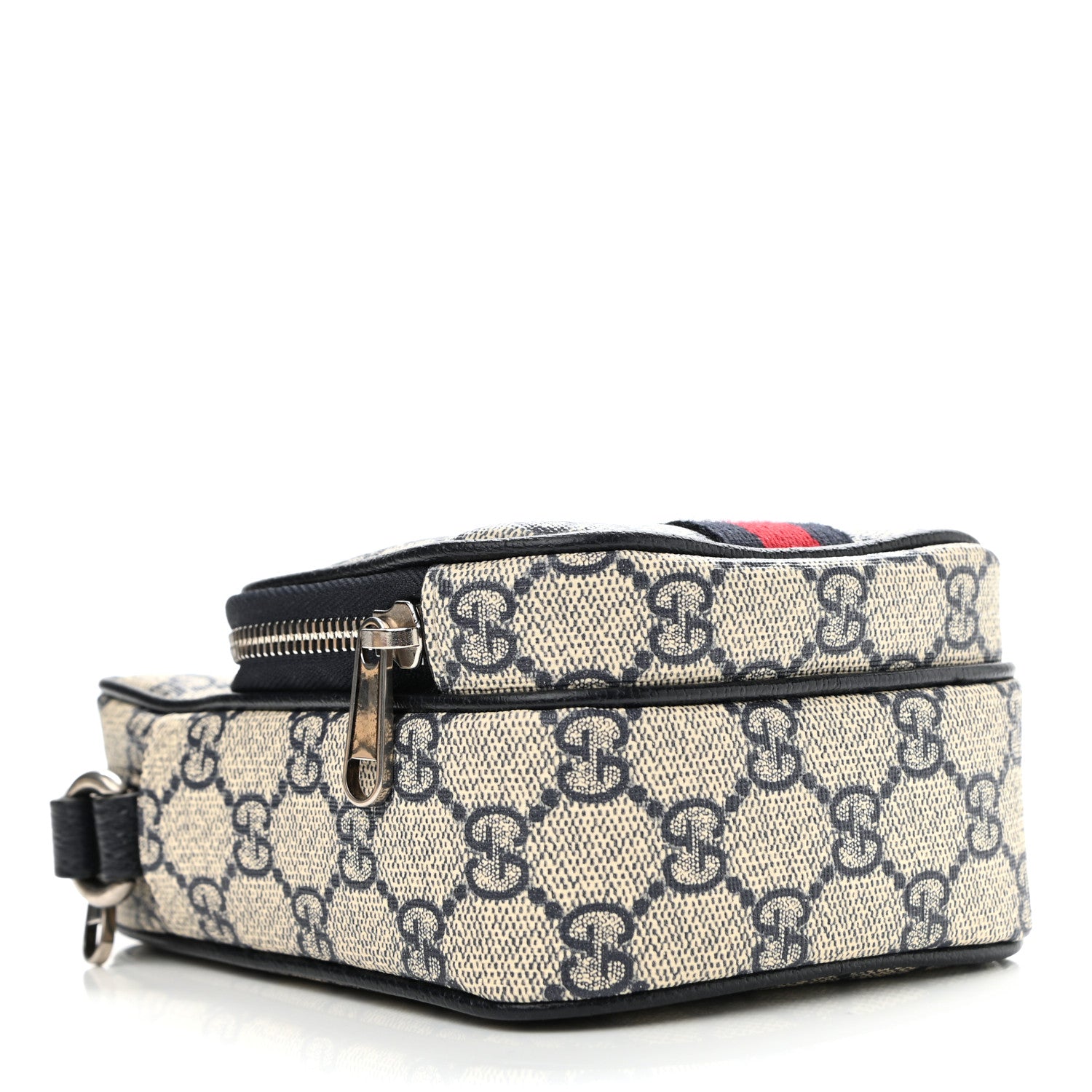 Gucci GG Supreme Monogram Textured Dollar Calfskin Web Mini Ophidia Double Zip Messenger Bag Beige Blue 3 of 9