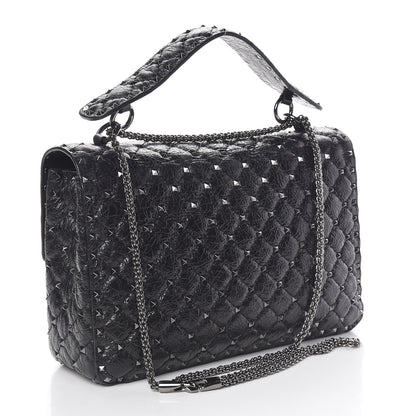 Valentino Garavani Craquele Nappa Large Rockstud Spike Shoulder Bag Black 4 of 10