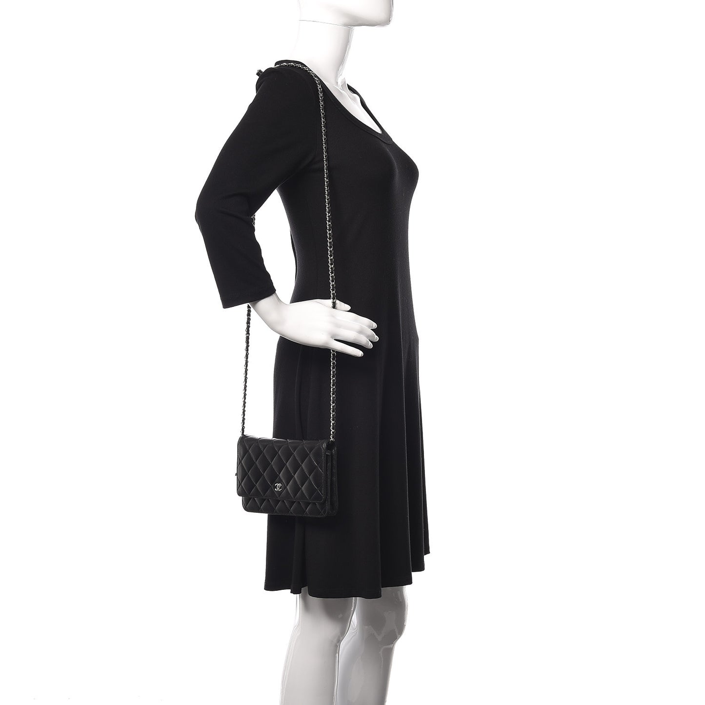 Lambskin Quilted Wallet On Chain WOC Black