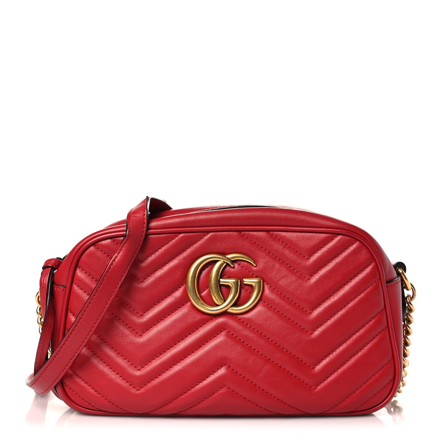 Calfskin Matelasse Small GG Marmont Chain Shoulder Bag Hibiscus Red