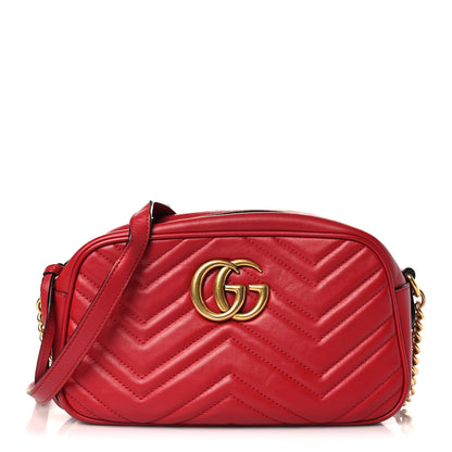 Gucci Calfskin Matelasse Small GG Marmont Chain Shoulder Bag Hibiscus Red 1 of 10