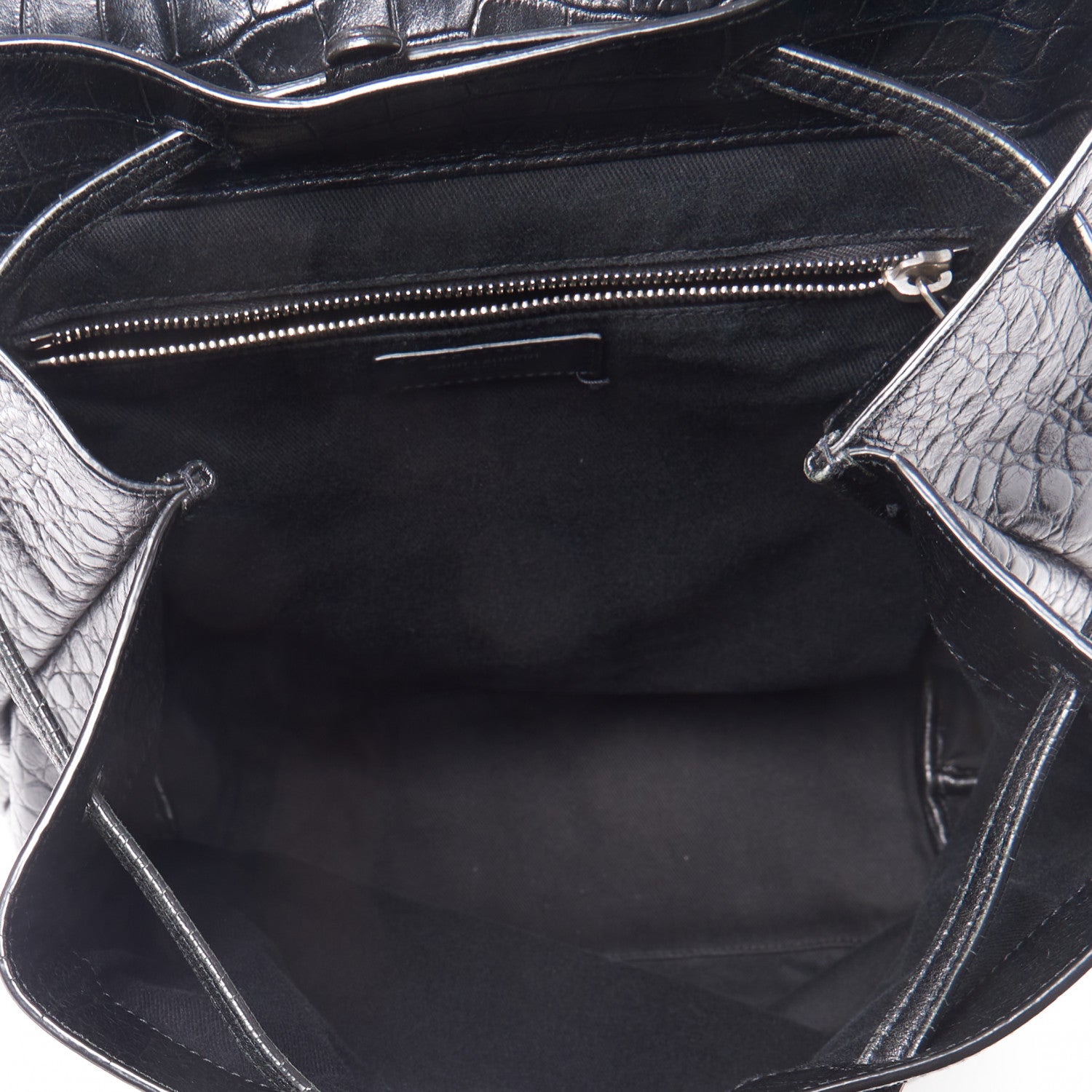 Saint Laurent Calfskin Crocodile Embossed Sac De Jour Backpack Black 7 of 10