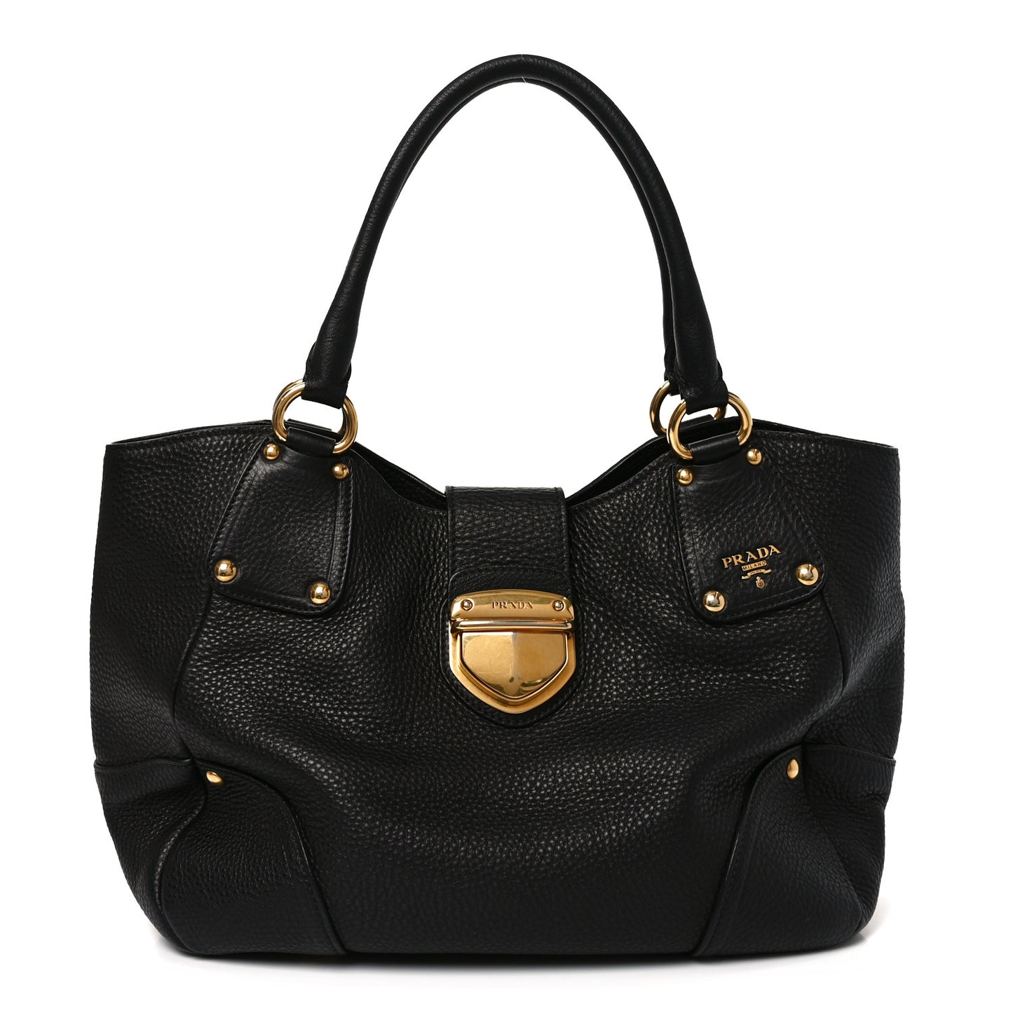 Vitello Daino Pushlock Tote Black