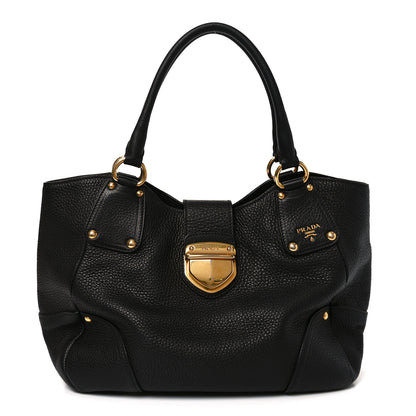 Prada Vitello Daino Pushlock Tote Black 1 of 17