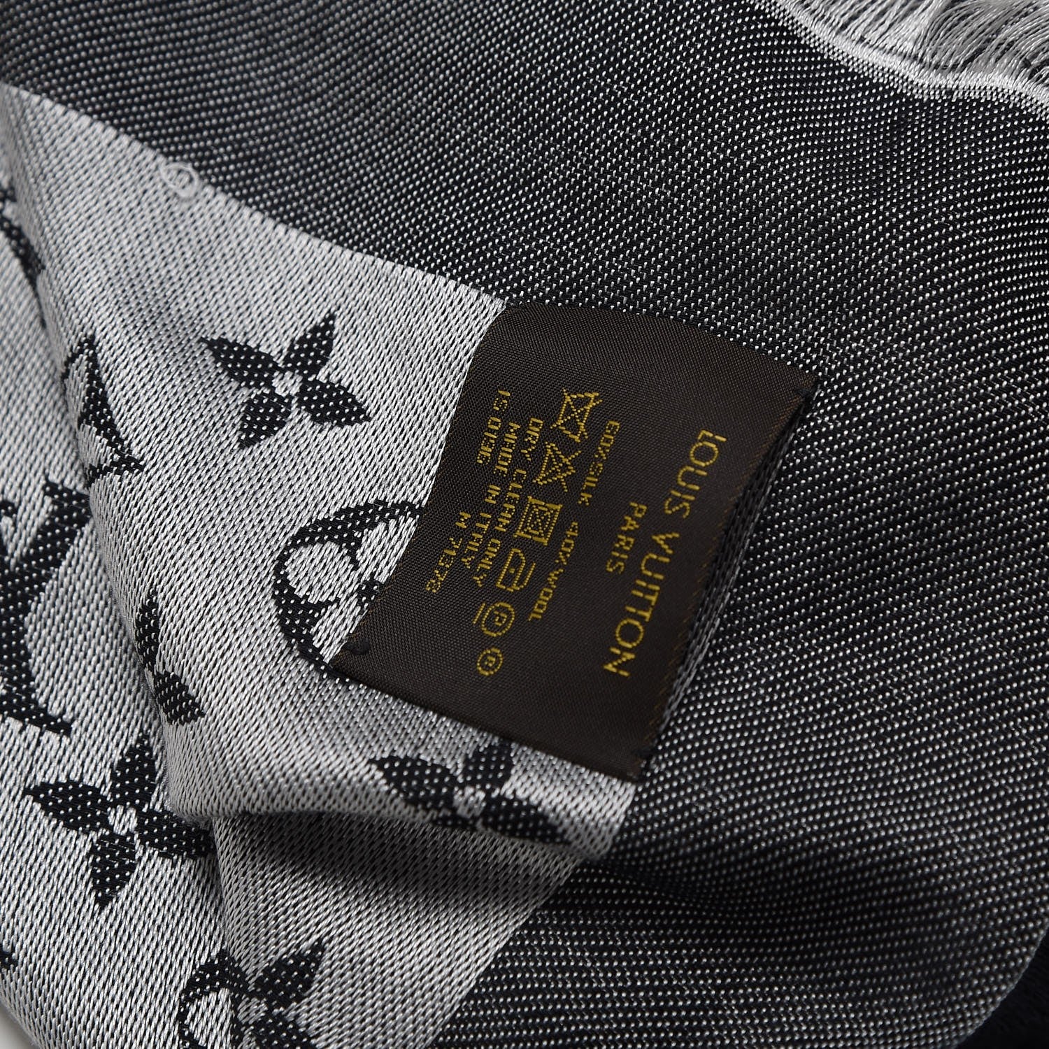Louis Vuitton Silk Wool Monogram Denim Shawl Black Silver 7 of 8