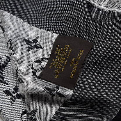Louis Vuitton Silk Wool Monogram Denim Shawl Black Silver 7 of 8