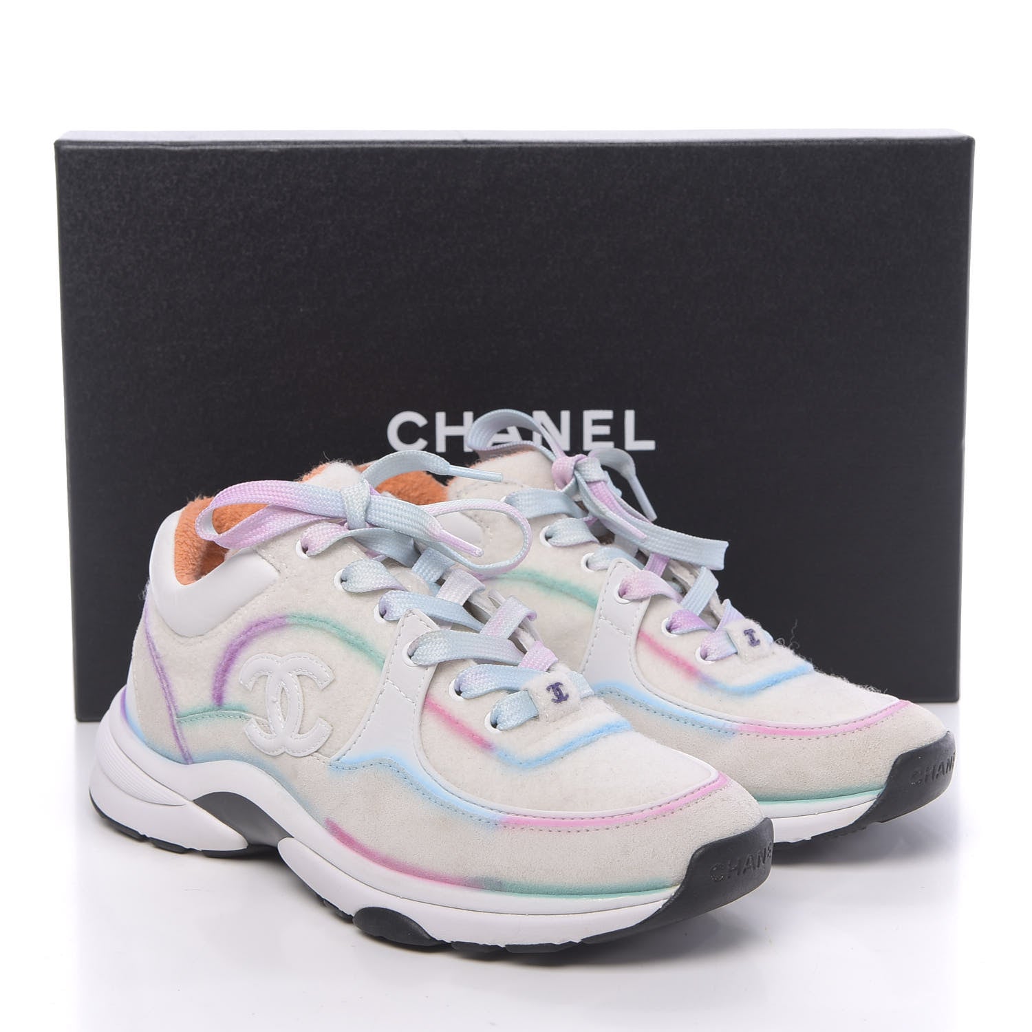 Chanel Wool Suede Calfskin CC Sneakers 37 Multicolor 10 of 10