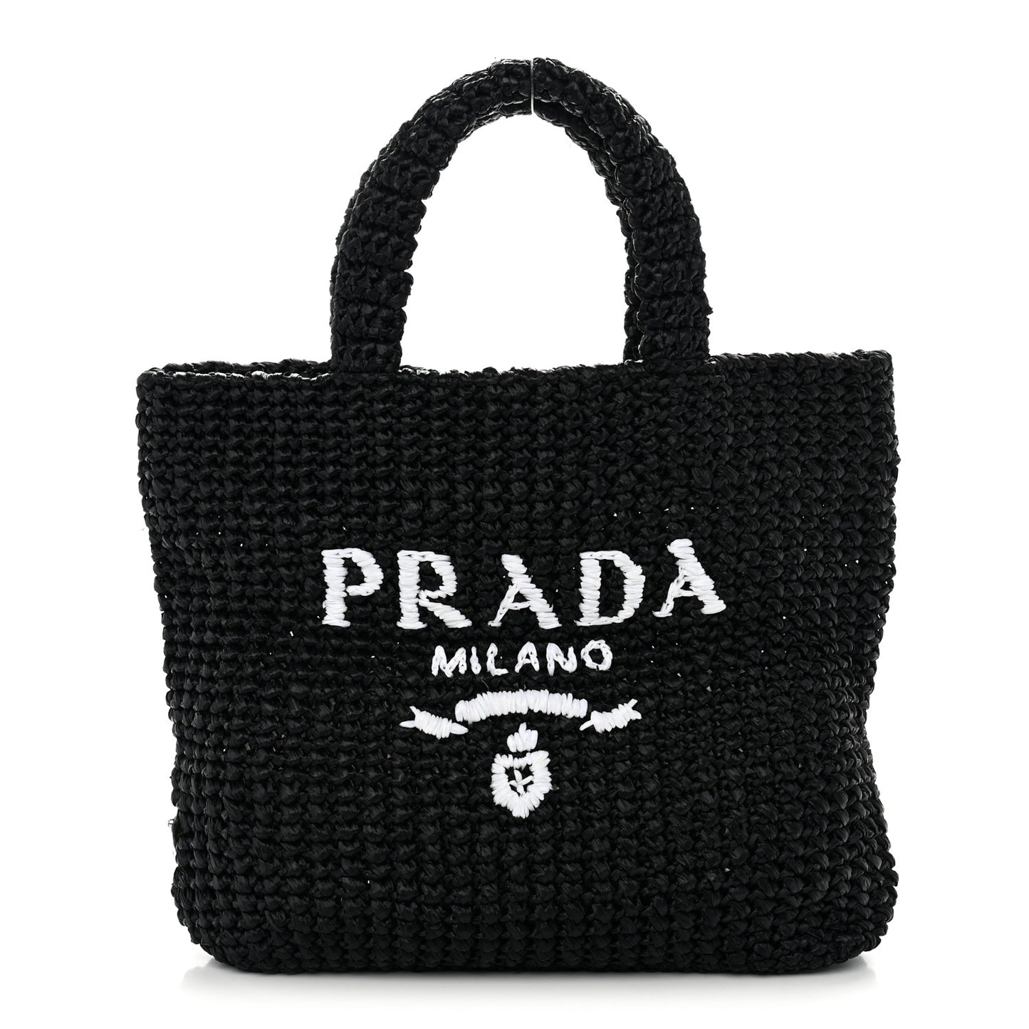 Yarn Raffia Effect Crochet Small Logo Tote Black