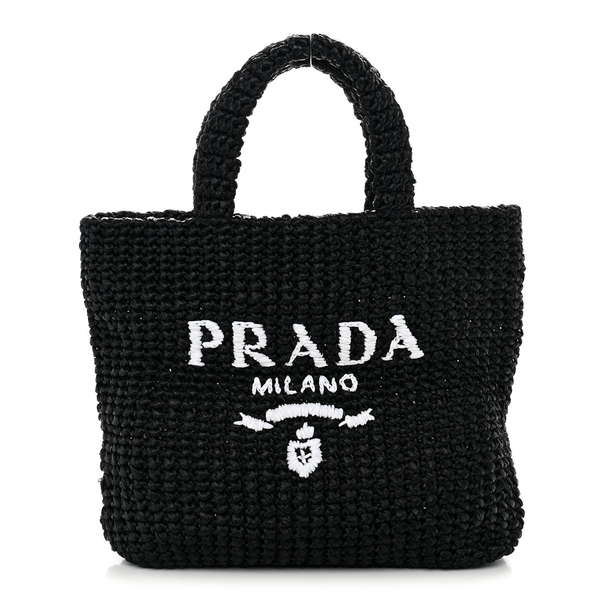 Prada Yarn Raffia Effect Crochet Small Logo Tote Black 1 of 10
