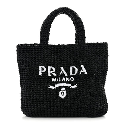Prada Yarn Raffia Effect Crochet Small Logo Tote Black 1 of 10