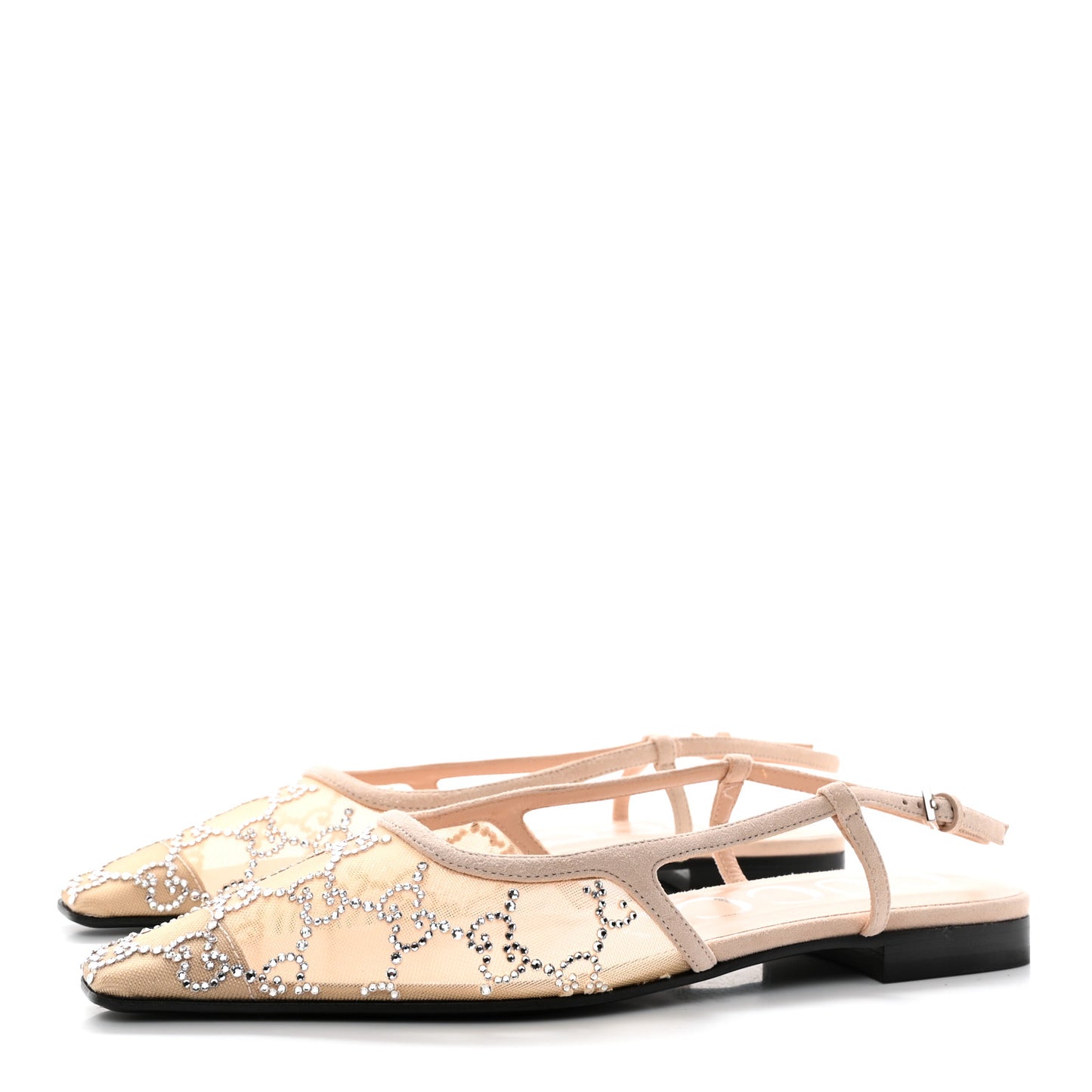 Suede Mesh Crystal GG Monogram Slingback Ballet Flats 37 Light Powder Skin Rose