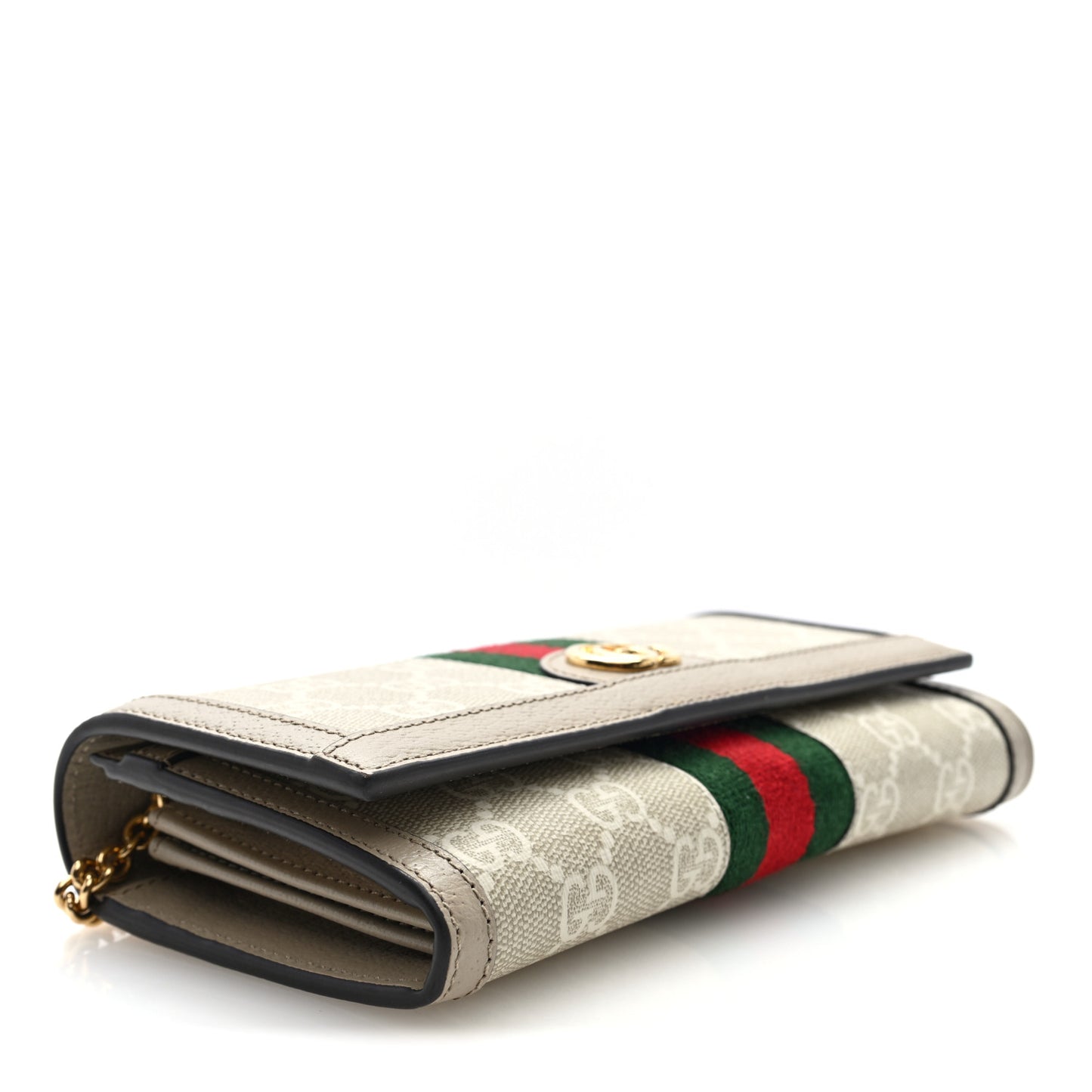 GG Supreme Monogram Calfskin Ophidia Wallet On Chain Beige  Mystic White Oatmeal