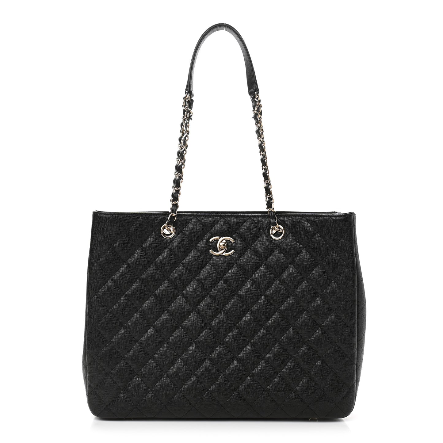 Caviar Quilted Large Shopping Tote Black