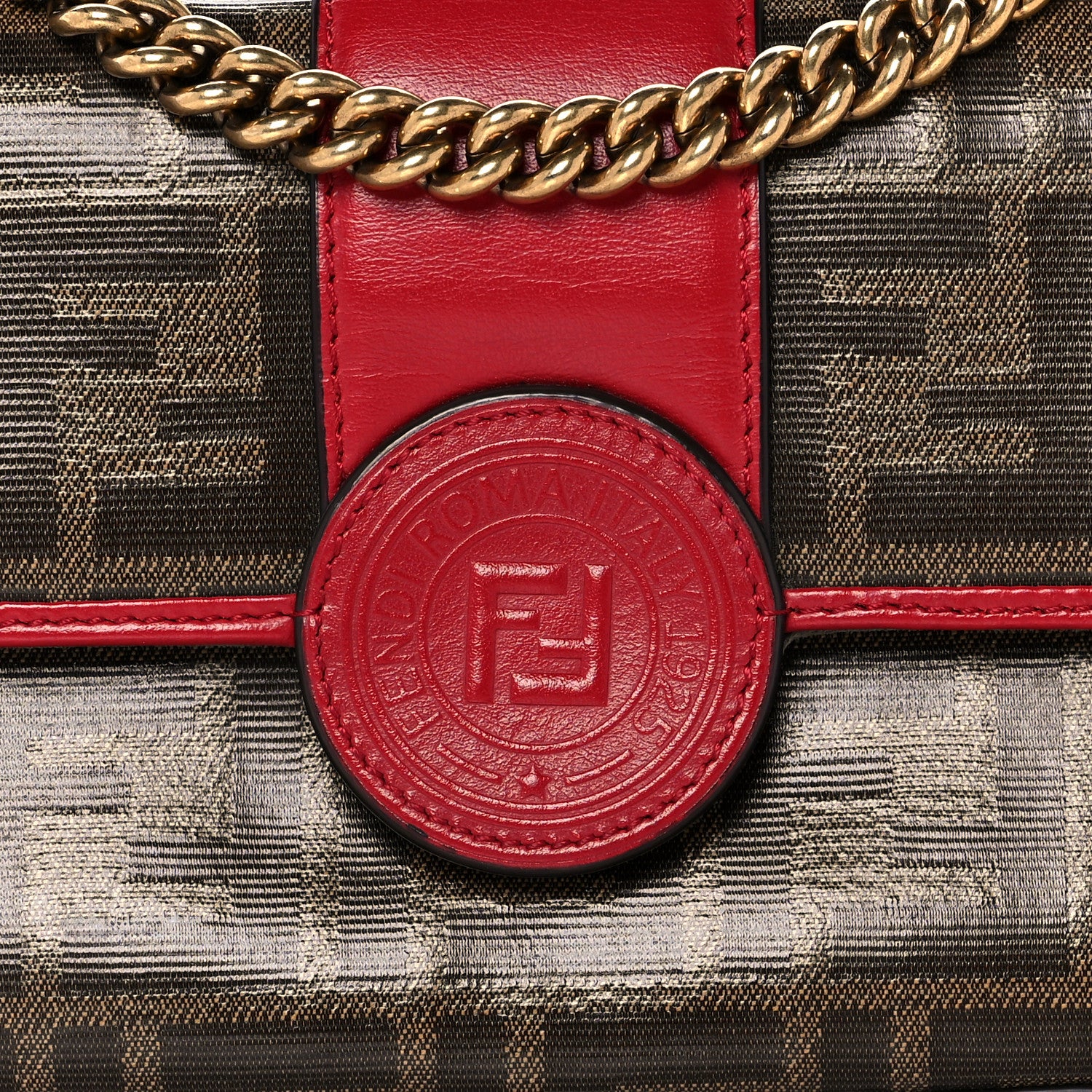 Fendi Glazed Fabric Vitello Century FF 1974 Stamp Patch Mini Double F Crossbody Bag Mogano Panna Fragola 8 of 10