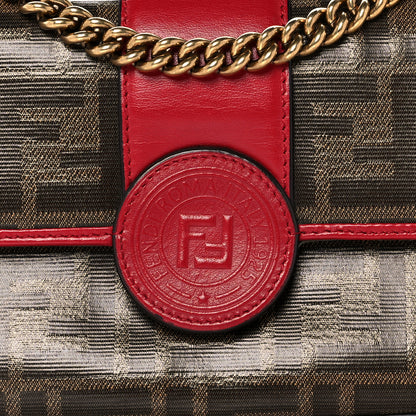 Fendi Glazed Fabric Vitello Century FF 1974 Stamp Patch Mini Double F Crossbody Bag Mogano Panna Fragola 8 of 10