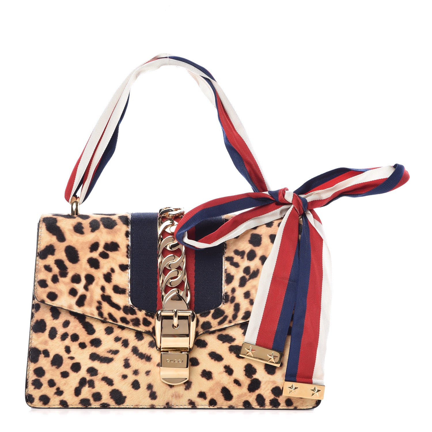 Gucci Calf Hair Leopard Print Small Sylvie Shoulder Bag Naturale Black 1 of 9