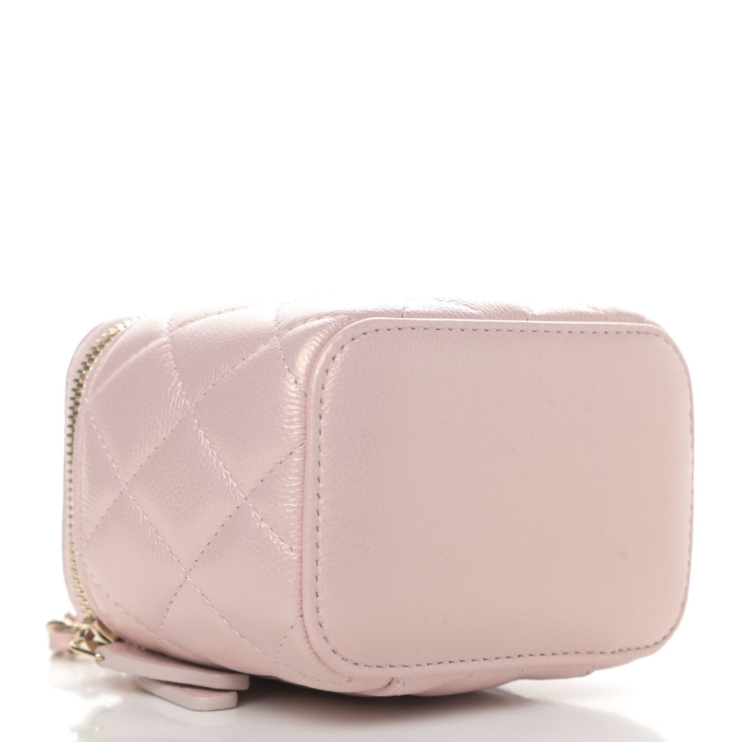Iridescent Caviar Quilted Mini Pearl On Top Vanity Case With Chain Light Pink