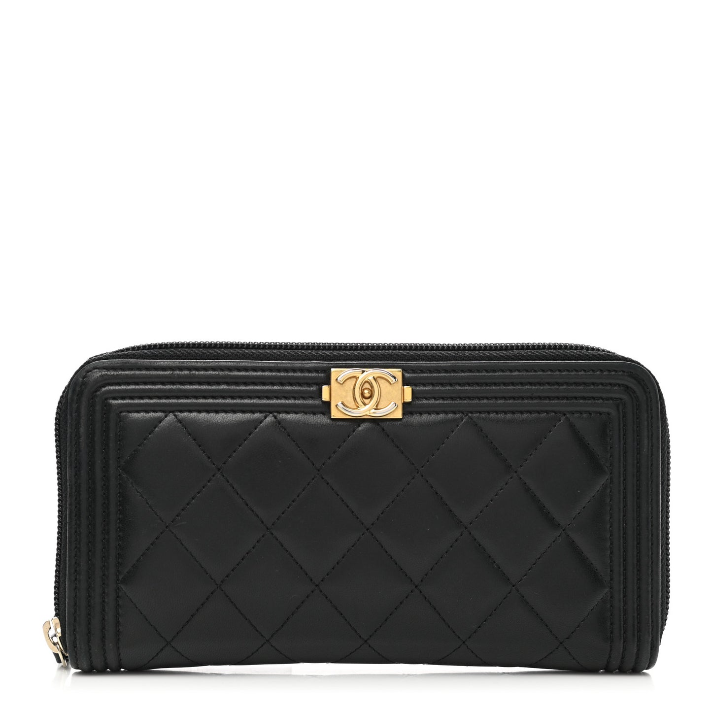 Lambskin Quilted Boy Zip Around Wallet Black
