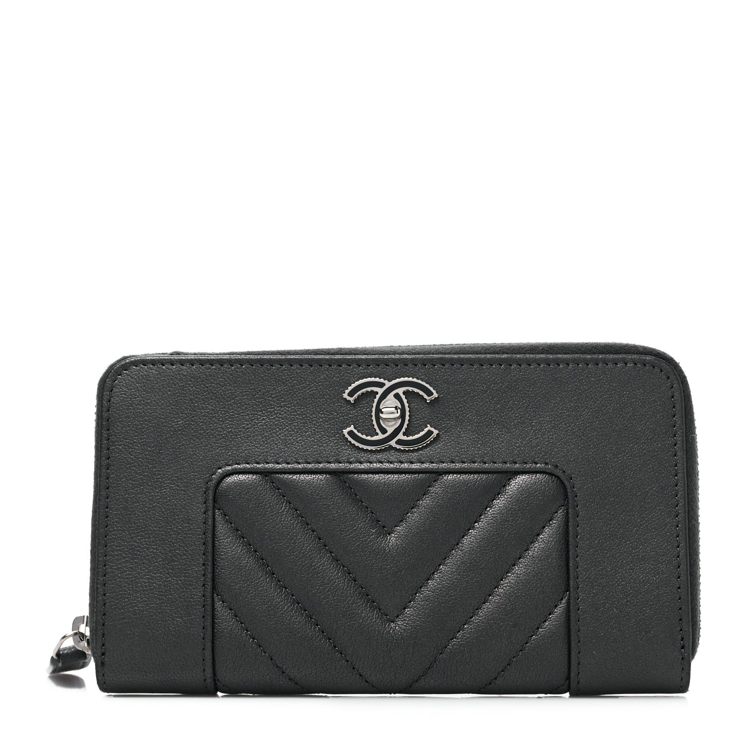 Sheepskin Chevron Quilted Mademoiselle Vintage Zip Around Wallet Grey
