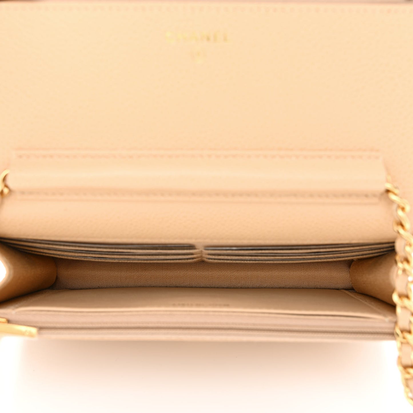 Caviar Quilted Wallet On Chain WOC Beige