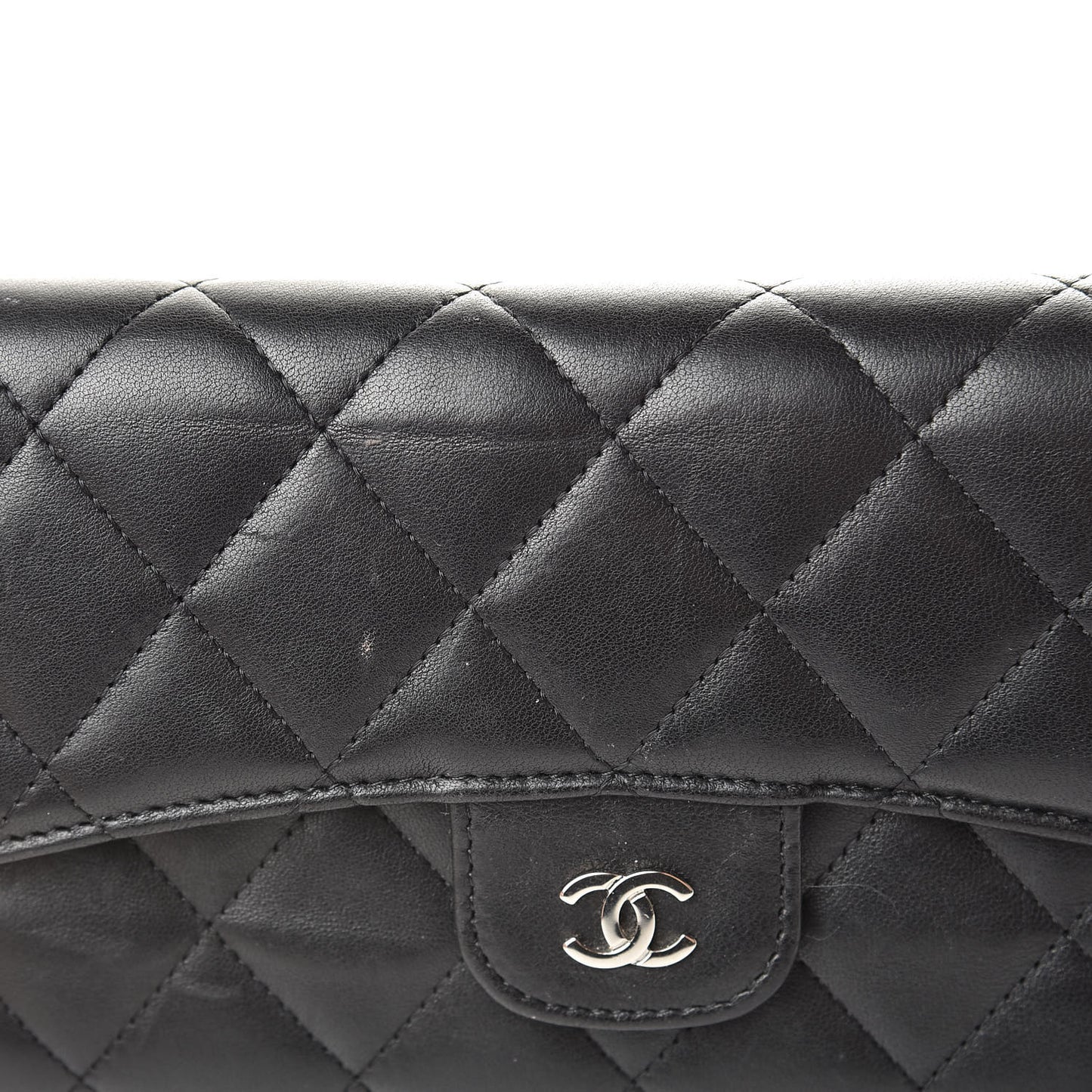 Lambskin Quilted Large Flap Wallet Black