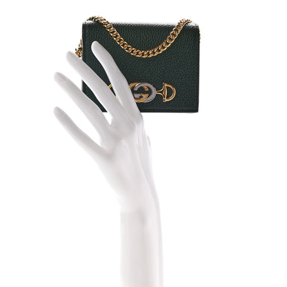 Gucci Grainy Calfskin Zumi Chain Card Case Wallet Vintage Green 2 of 7
