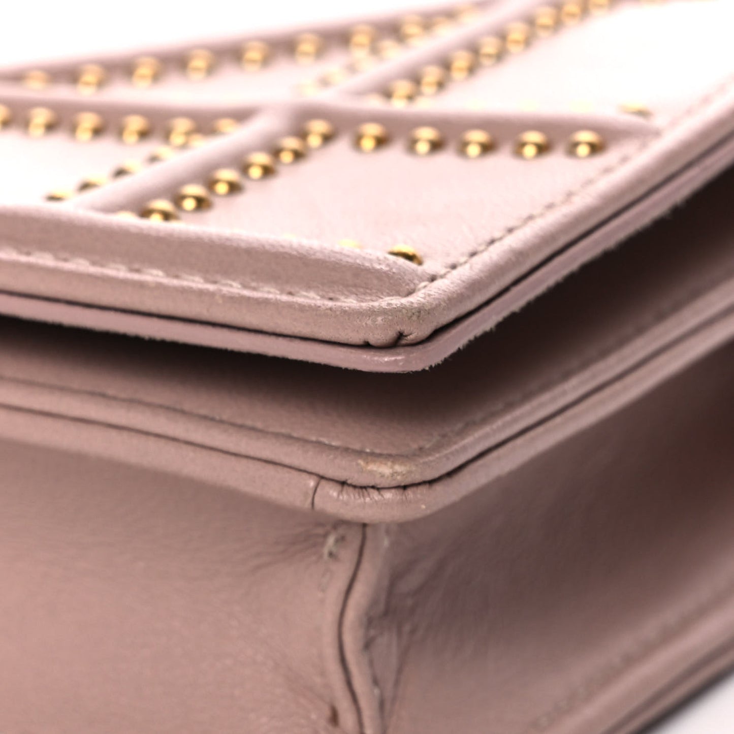 Calfskin Studded Diorama Wallet on Chain Pouch Nude