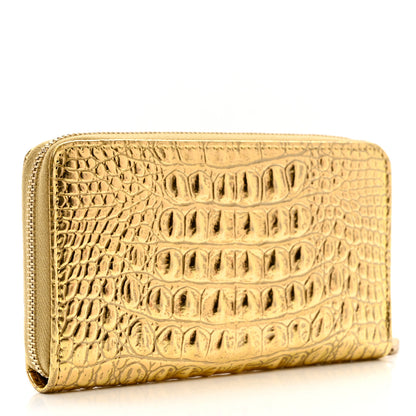 Chanel Metallic Calfskin Crocodile Embossed Small Cocodile Zip Wallet Gold 3 of 8