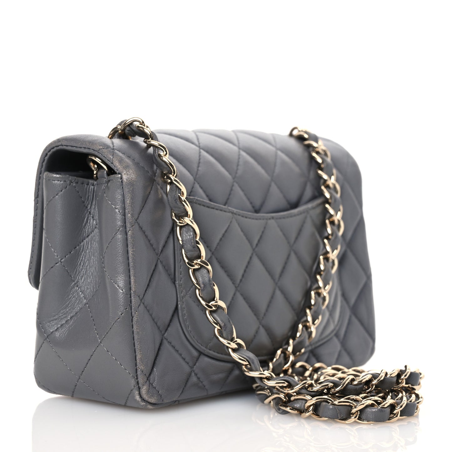 Lambskin Quilted Mini Rectangular Flap Dark Grey