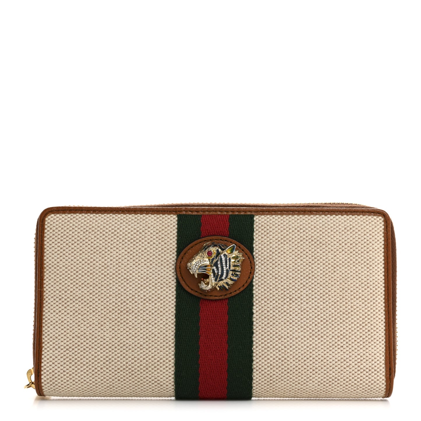 Vintage Canvas Calfskin Rajah Zip Around Wallet Sand Light Cuir