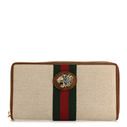Gucci Vintage Canvas Calfskin Rajah Zip Around Wallet Sand Light Cuir 1 of 9