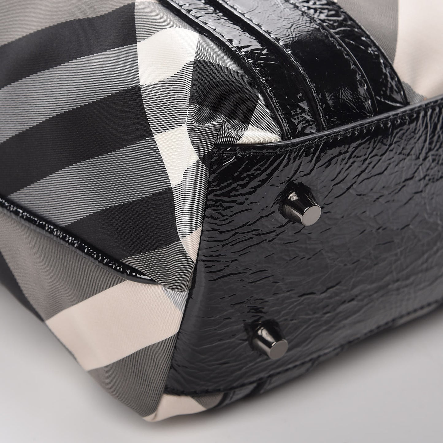Patent Trim Smoked Check Tote Black