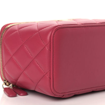 Chanel Lambskin Quilted Small Top Handle Vanity Case With Chain Dark Pink 8 of 10