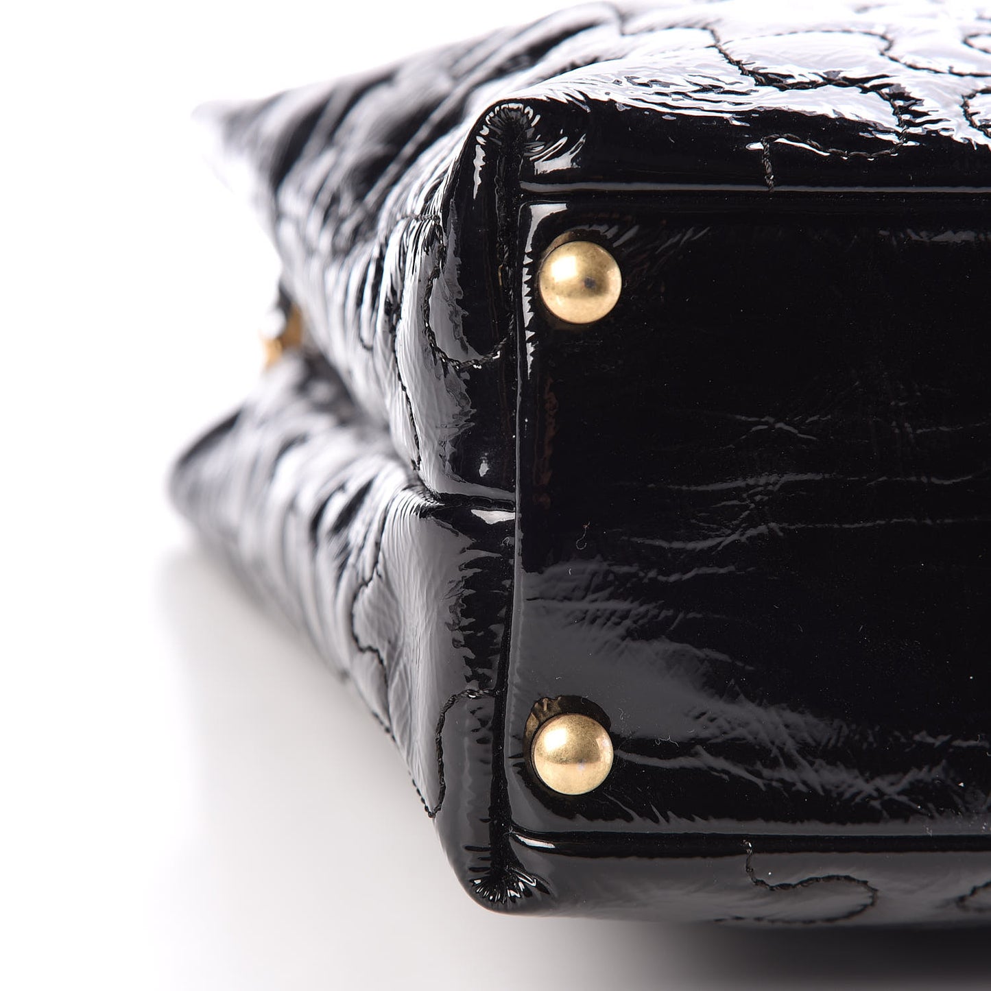 Crackled Patent Puzzle Tote Black