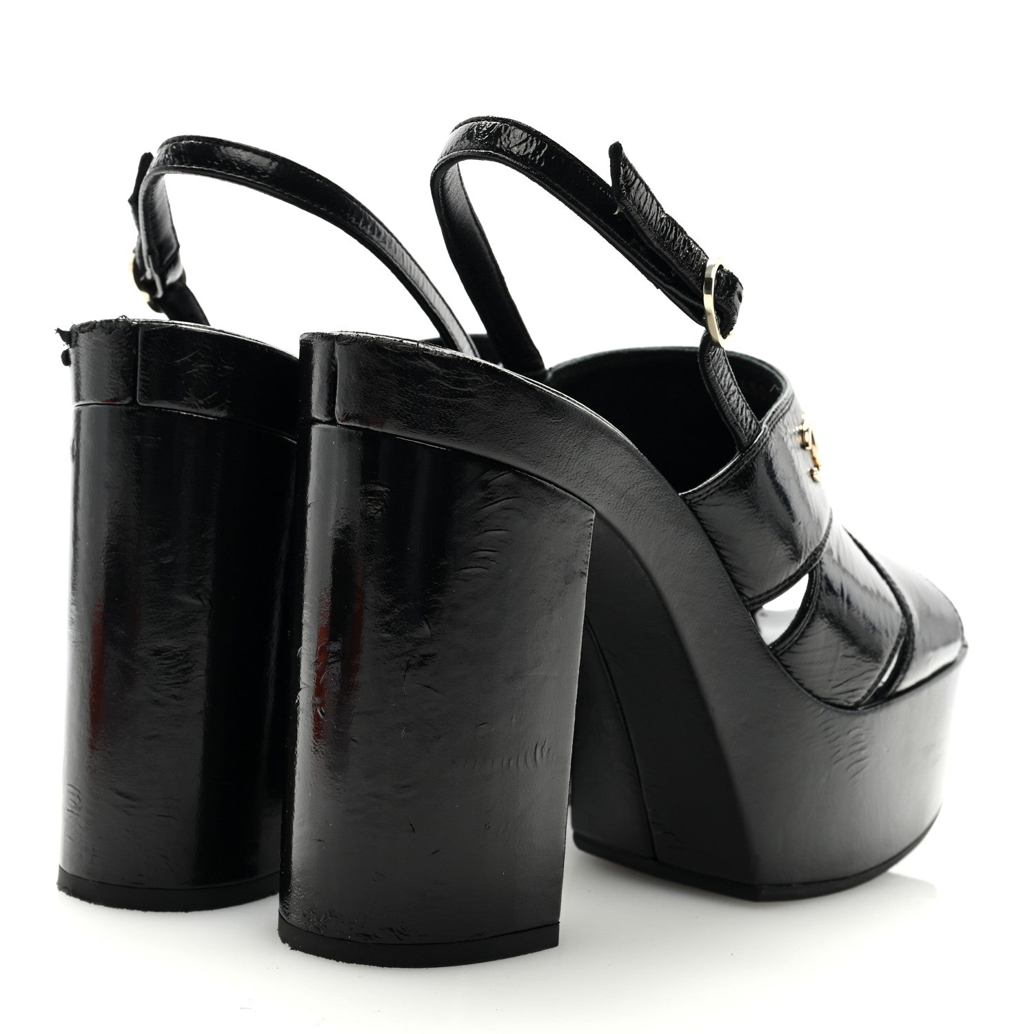 Chanel Crumpled Patent Lambskin Platform Sandals 39 Black 4 of 9