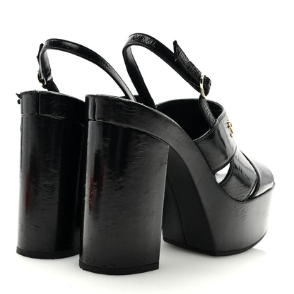 Chanel Crumpled Patent Lambskin Platform Sandals 39 Black 4 of 9