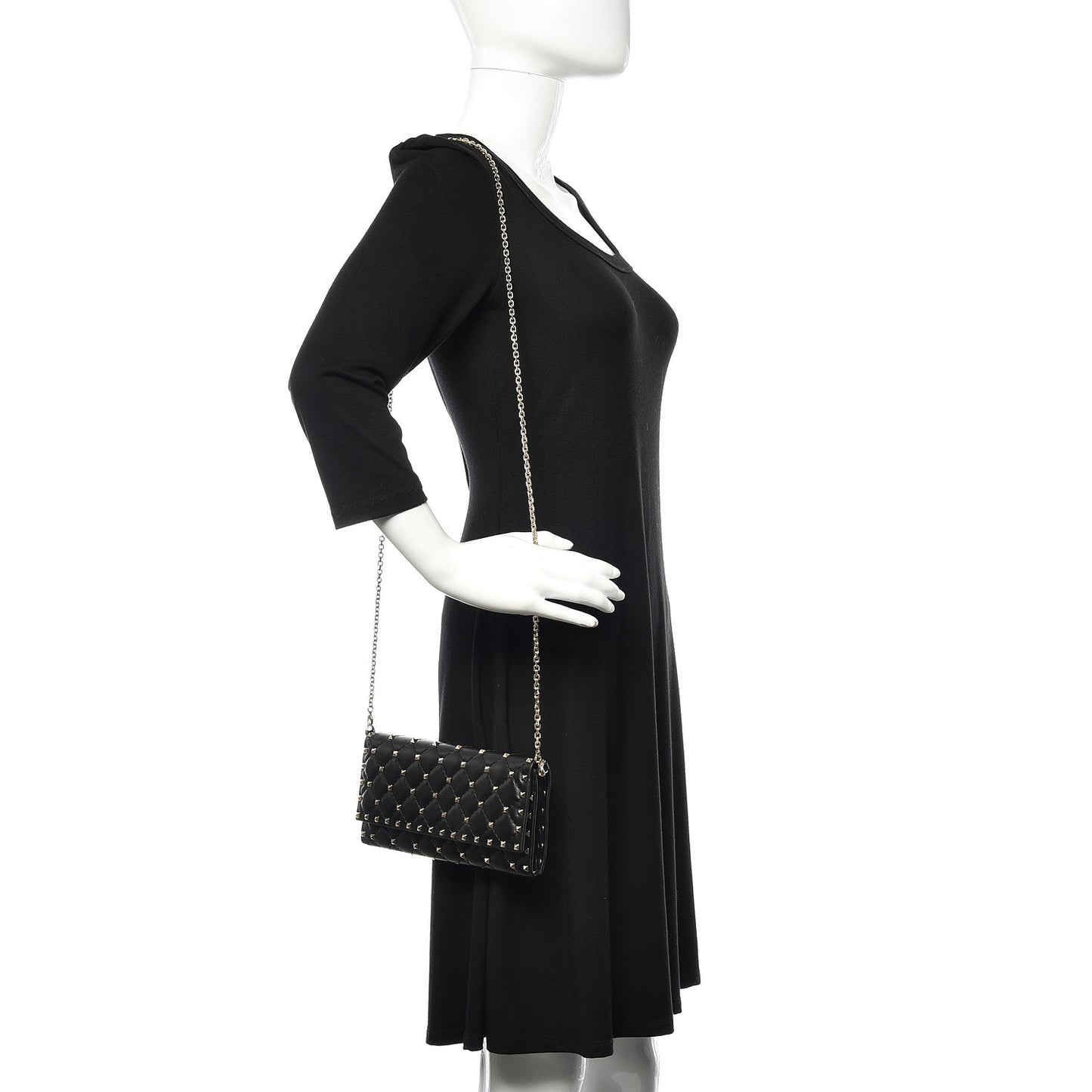 Lambskin Rockstud Spike Flap Wallet on Chain Black