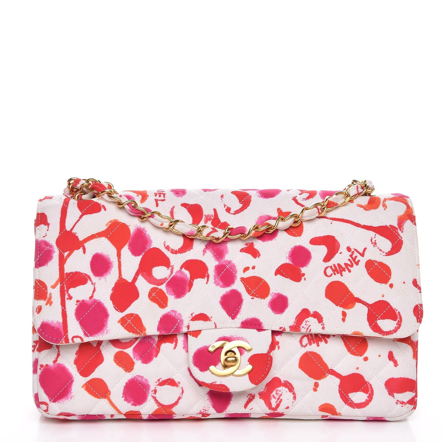 Satin Quilted Splatter Paint Medium Single Flap Red Pink