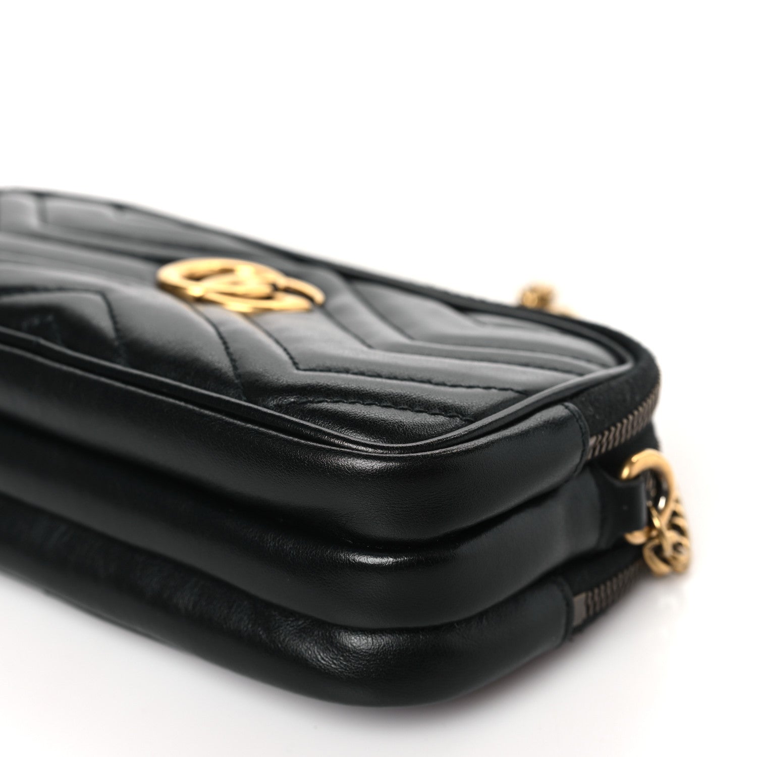 Gucci Calfskin Matelasse Mini GG Marmont Chain Crossbody Bag Black 11 of 12