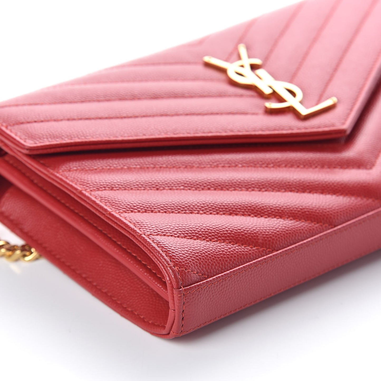 Grain De Poudre Matelasse Chevron Monogram Chain Wallet New Red