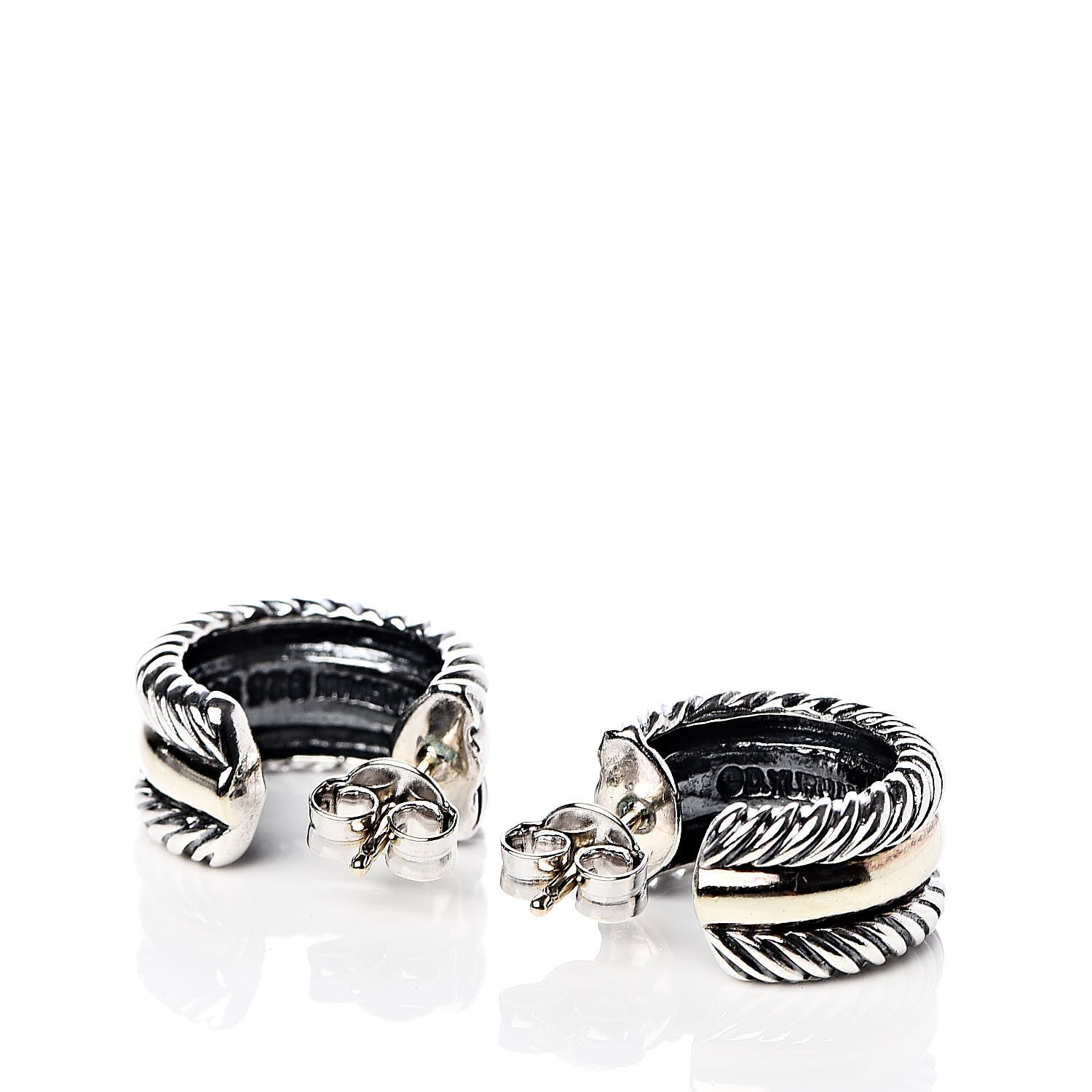 David Yurman Sterling Silver 14K Yellow Gold 16mm Cable Classics Hoop Earrings 3 of 4