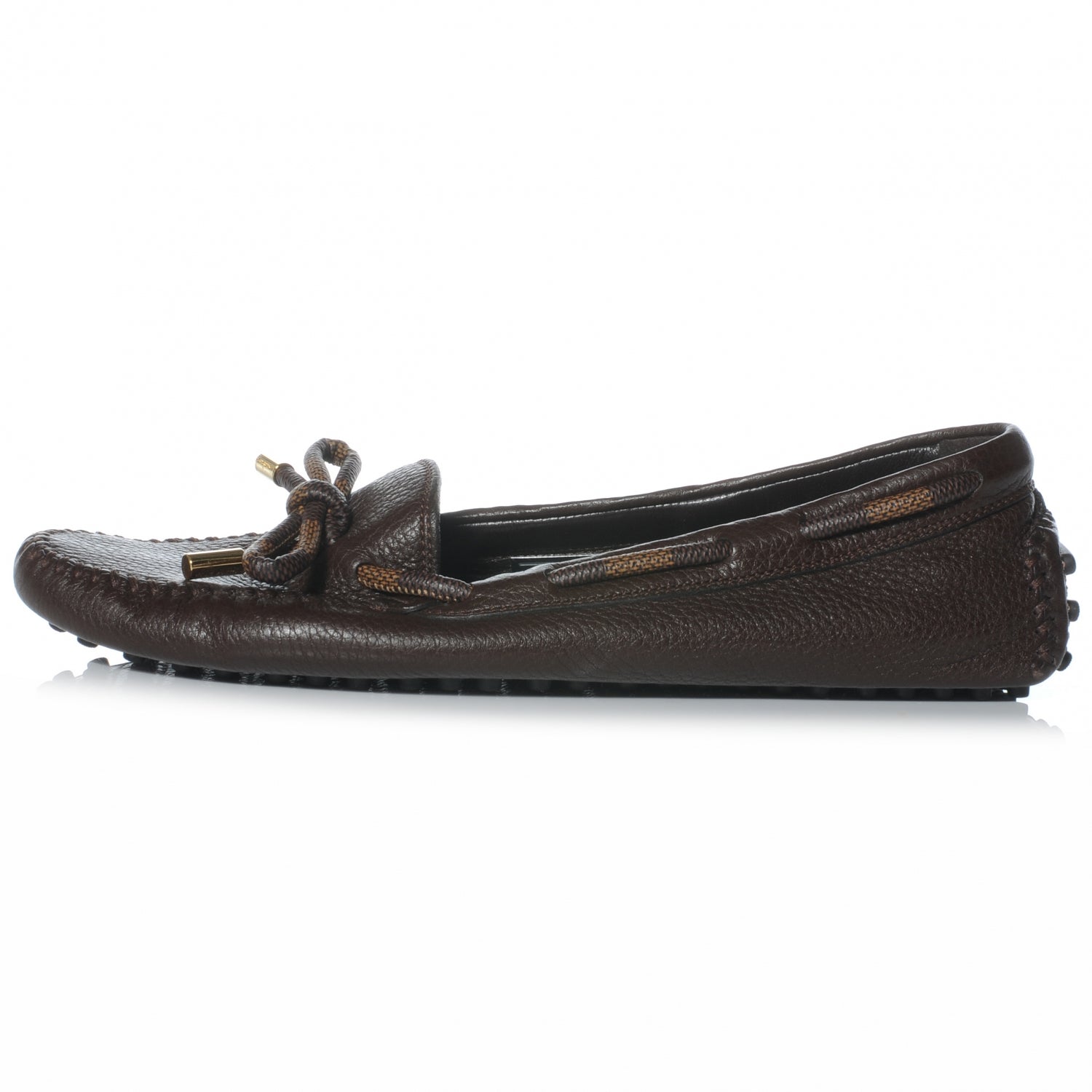 Louis Vuitton Grained Calfskin Damier Jersey Loafers 38 Brown 1 of 7