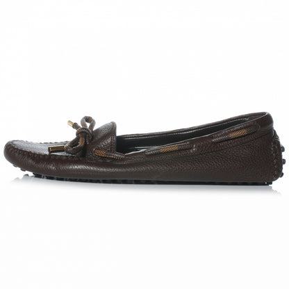 Louis Vuitton Grained Calfskin Damier Jersey Loafers 38 Brown 1 of 7