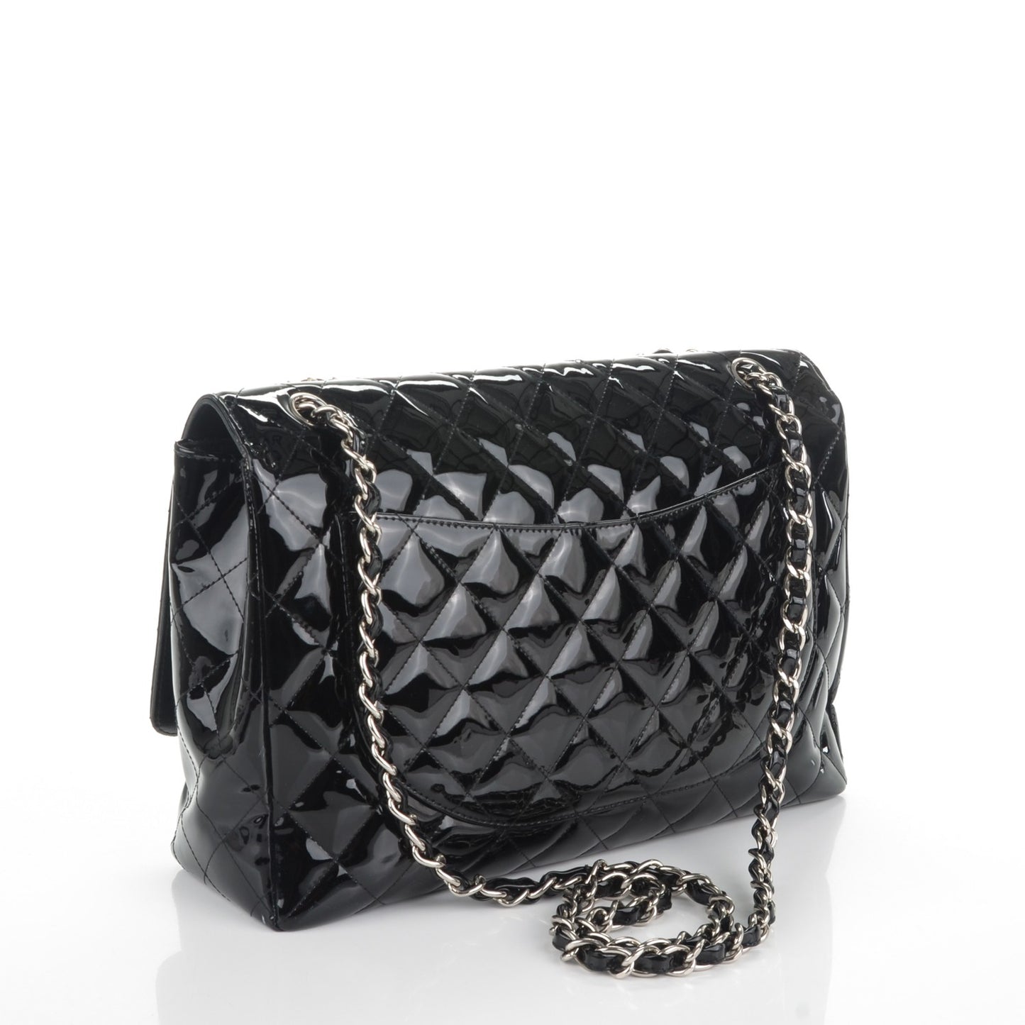 Patent Quilted Maxi Single Flap Black