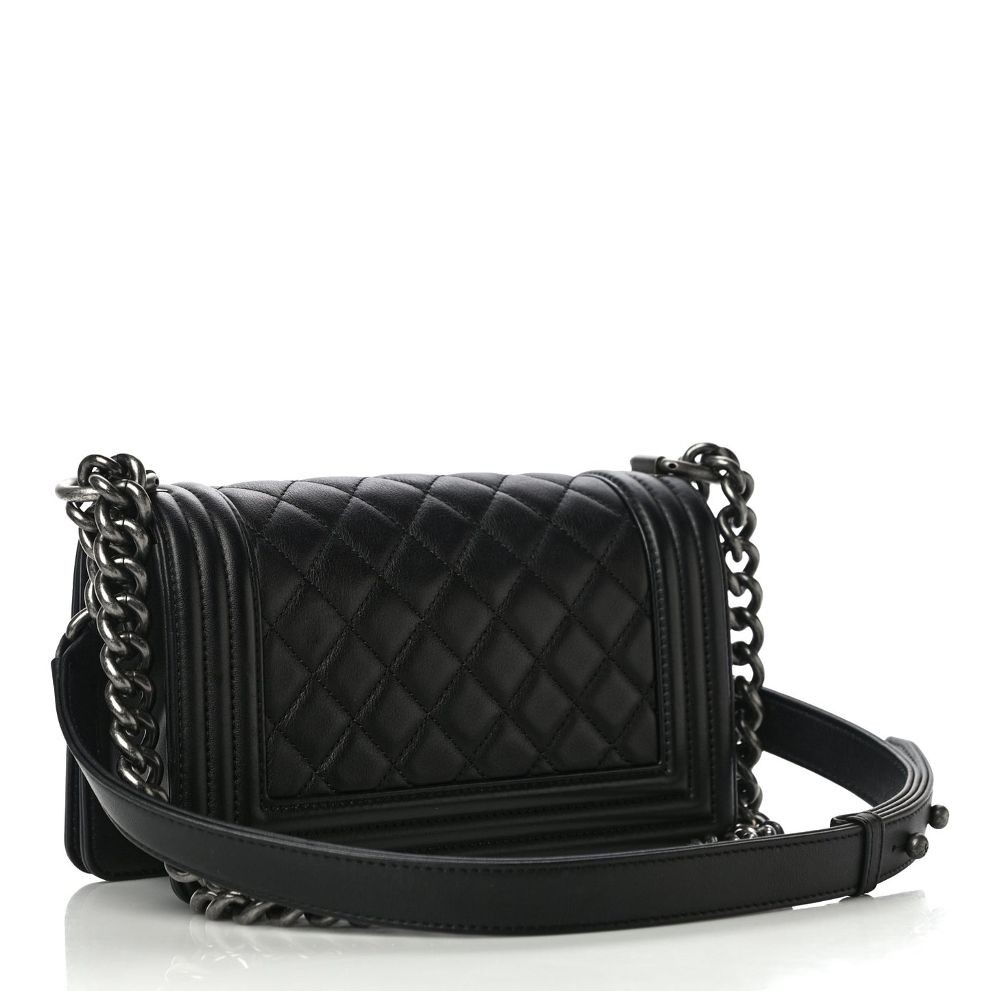 Calfskin Quilted Small Boy Flap Black