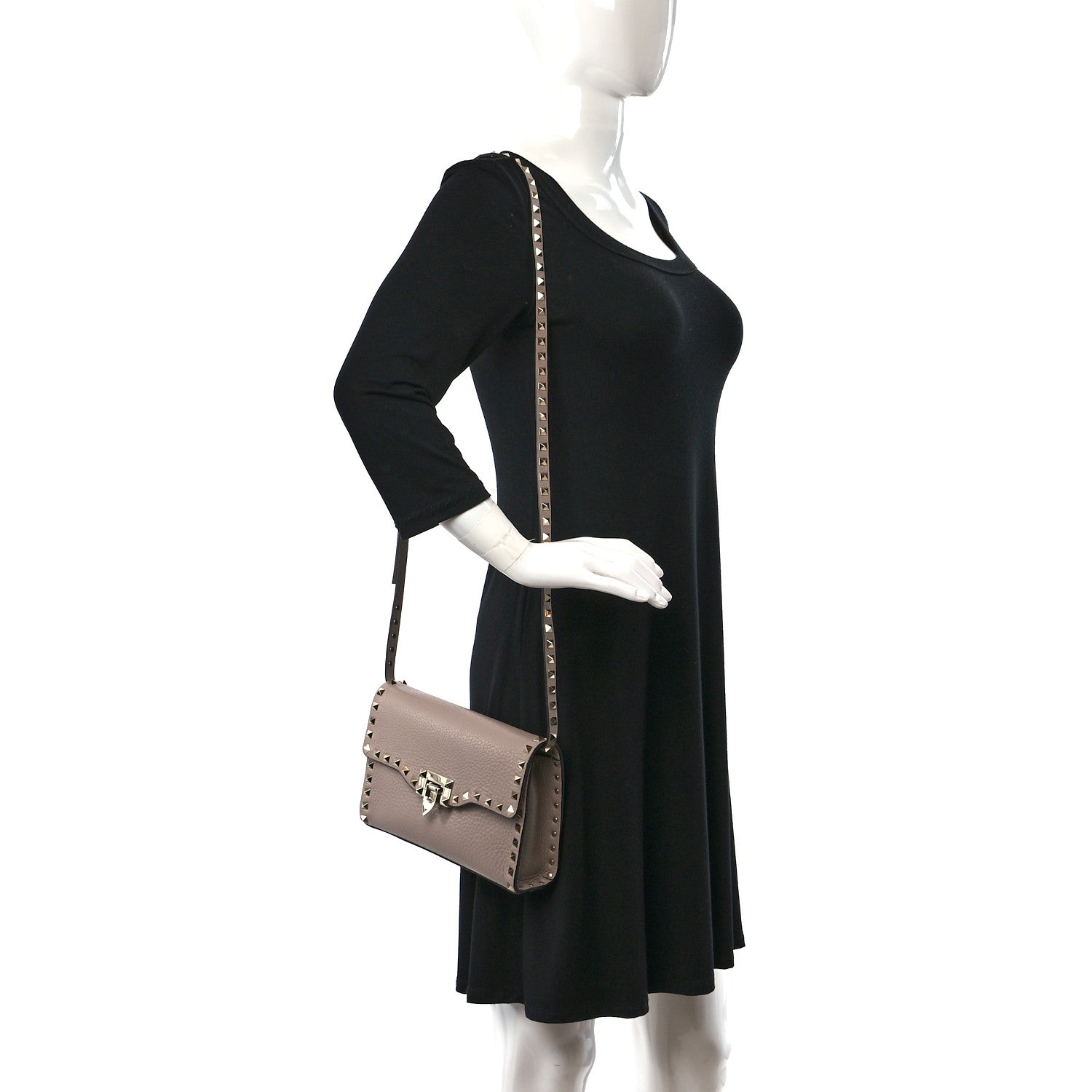 Valentino Garavani Pebbled Calfskin Medium Rockstud Flip Lock Crossbody Bag Poudre 2 of 8